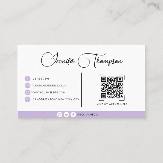 Carte De Visite Code QR de script de violet professionnel moderne (Dos)