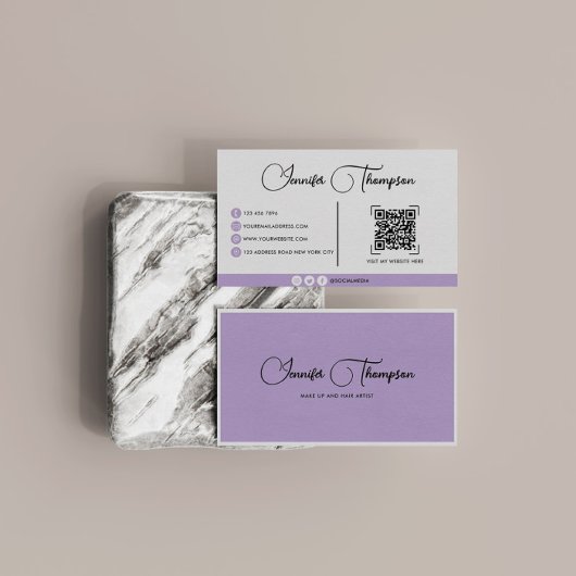 Carte De Visite Code QR de script de violet professionnel moderne