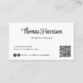 Carte De Visite Code QR de script élégant (Devant)