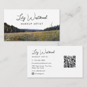 Carte De Visite Code QR de script floral de fleur sauvage à l'aqua