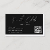 Carte De Visite Code QR de script manuscrit blanc et noir simple (Dos)