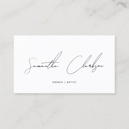 Carte De Visite Code QR de script manuscrit noir et blanc classiqu (Devant)