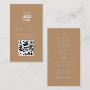 Carte De Visite Code QR de script moderne Merci de commande Brown