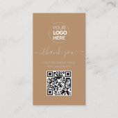Carte De Visite Code QR de script moderne Merci de commande Brown (Devant)