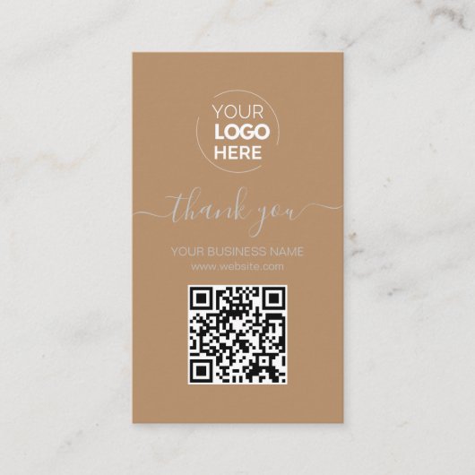 Carte De Visite Code QR de script moderne Merci de commande Brown (Devant)