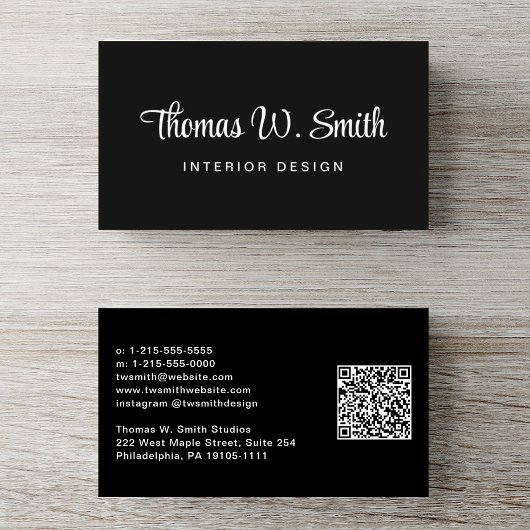 Carte De Visite Code QR de script moderne noir
