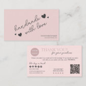 Carte De Visite Code QR de script moderne rose, Merci (Devant / Derrière)