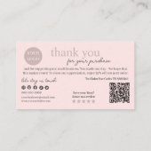 Carte De Visite Code QR de script moderne rose, Merci (Dos)