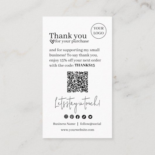 Carte De Visite Code QR de script moderne simple, Merci (Dos)