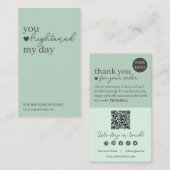 Carte De Visite Code QR de script moderne vert, Merci (Devant / Derrière)