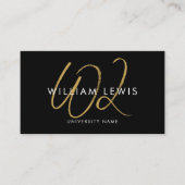 Carte De Visite Code QR de script noir et or pour étudiant (Devant)