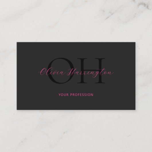 Carte De Visite Code QR de script noir et rose moderne (Devant)