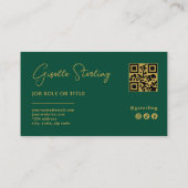 Carte De Visite Code QR de script professionnel Emerald Green Gold (Dos)