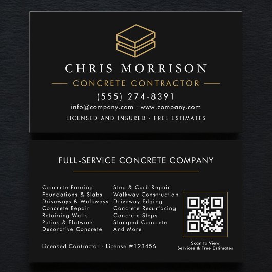 Carte De Visite Code QR de service de béton
