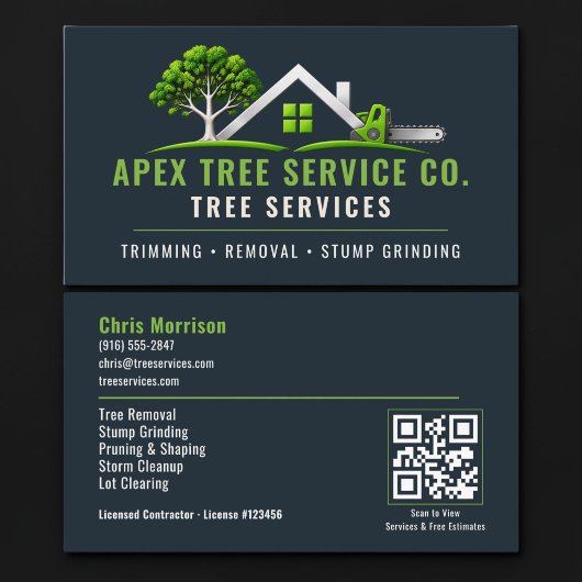 Carte De Visite Code QR de services professionnels d'arboriste d'a