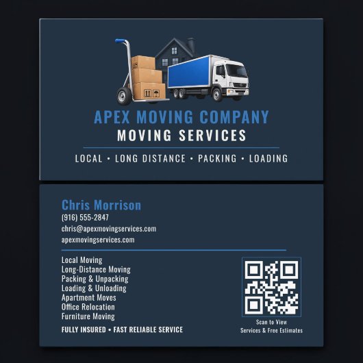 Carte De Visite Code QR de services professionnels de camion de dé