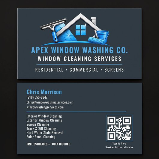 Carte De Visite Code QR de services professionnels de lavage de fe