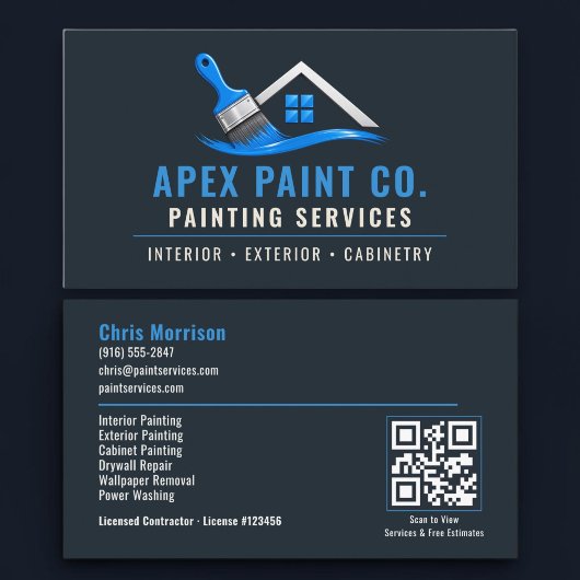 Carte De Visite Code QR de services professionnels de peinture de 