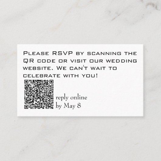 Carte De Visite Code QR de site Web de mariage RSVP à petit budget (Devant)