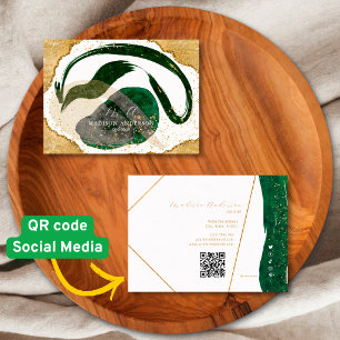 Carte De Visite Code QR de site Web de paillettes vert émeraude En