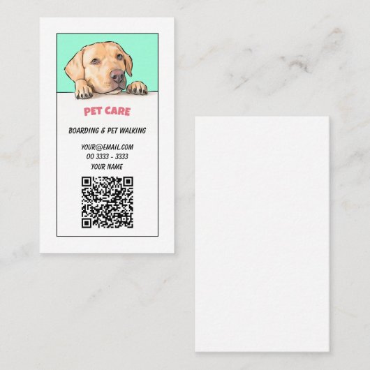 Carte De Visite Code QR de soin des animaux (Devant / Derrière)