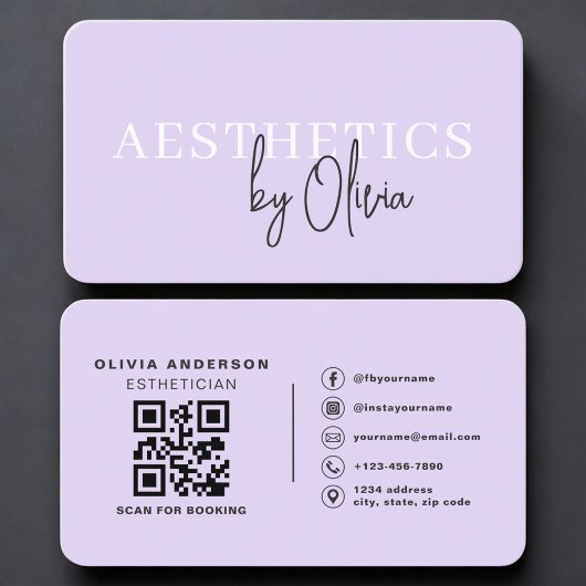 Carte De Visite Code QR de soins de beauté Esthéticienne Violet