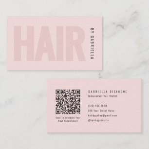 Carte De Visite Code QR de styliste capillaire rose moderne blush