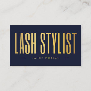 Carte De Visite Code QR de styliste de cils & Logo Navy et Or