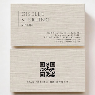 Carte De Visite Code QR de styliste luxe lin neutre