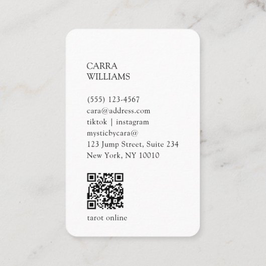 Carte De Visite Code QR de Tarot, Mystique violet-or (Dos)