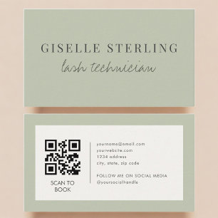 Carte De Visite Code QR de Technicien de Cils Vert Sauge