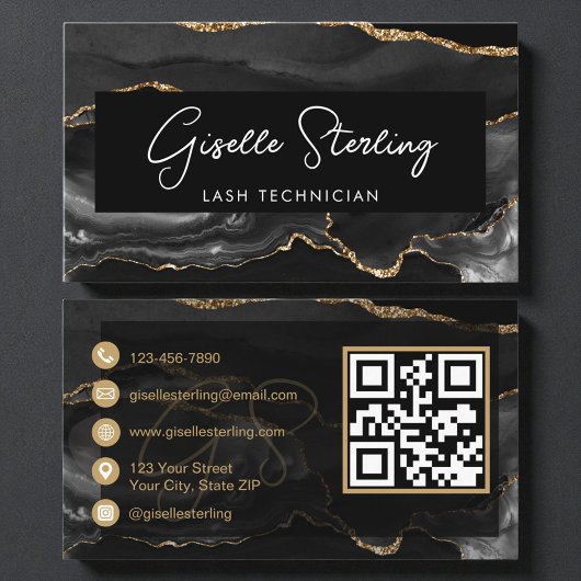 Carte De Visite Code QR de technicien en cils Black Gold
