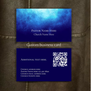 Carte De Visite Code QR de texte personnalisé bleu pour pasteur d'
