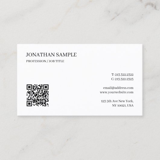 Carte De Visite Code QR de texte personnalisé simple élégant profe (Devant)