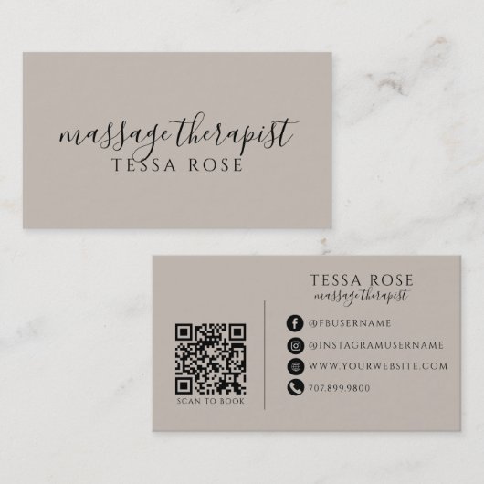 Carte De Visite Code QR de thérapeute de massage (Devant / Derrière)