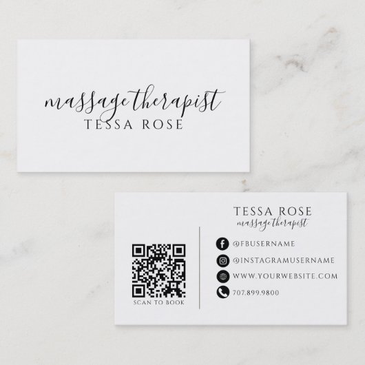 Carte De Visite Code QR de Thérapeute de Massage  (Devant / Derrière)