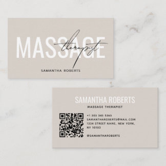 Carte De Visite Code QR de thérapeute en massage moderne beige