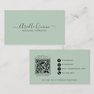 Carte De Visite Code QR de thérapeute en massage sage minimaliste