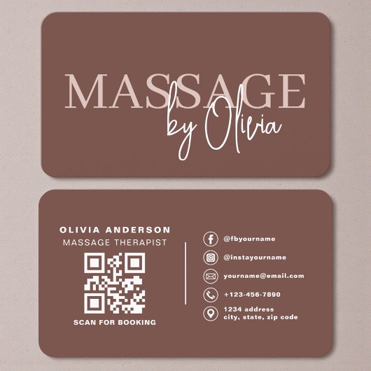 Carte De Visite Code QR de thérapie de massage Terracotta