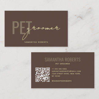 Carte De Visite Code QR de toiletteur pour animaux moderne marron