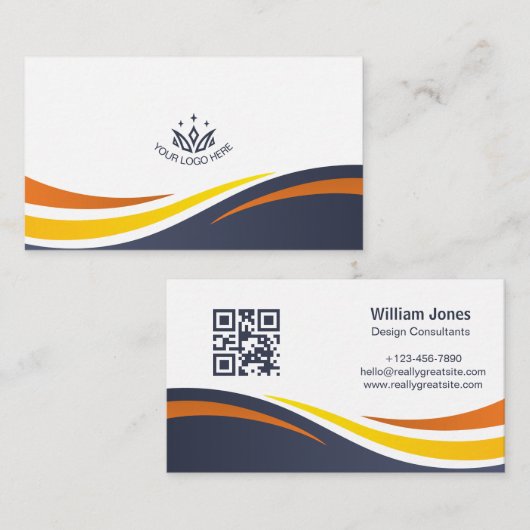 Carte De Visite Code QR de vague d'entreprise moderne avec logo pe (Devant / Derrière)