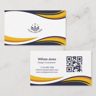 Carte De Visite Code QR de vagues d'entreprise élégant avec logo p