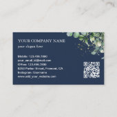 Carte De Visite Code QR de verdure rustique or bleu marine Eucalyp (Dos)