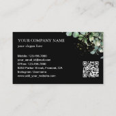 Carte De Visite Code QR de verdure rustique or bleu marine Eucalyp (Dos)