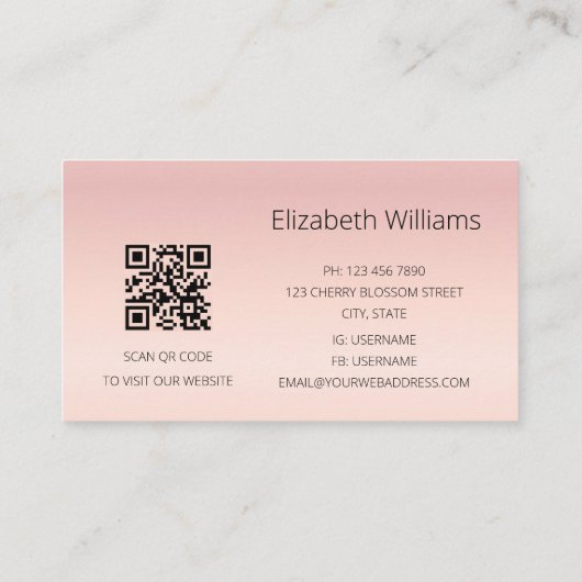 Carte De Visite Code QR | Dégradé rose (Dos)