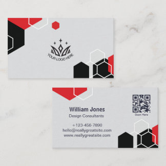 Carte De Visite Code QR d'entreprise géométrique hexagonale rouge 
