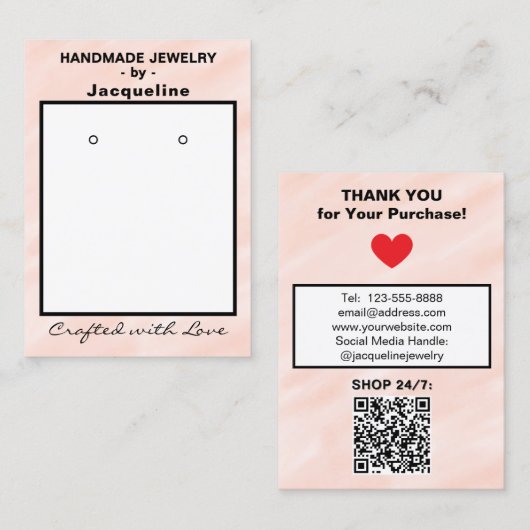 Carte De Visite Code QR des Boucles d'Oreilles Aquarelle Rose (Devant / Derrière)