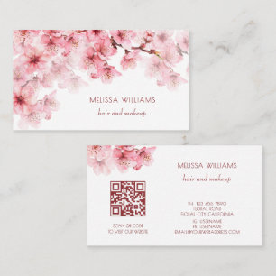 Carte De Visite Code QR des fleurs de cerisier aquarelle