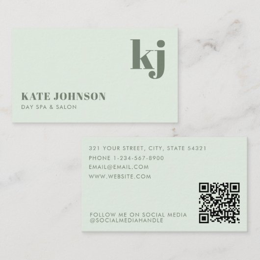 Carte De Visite Code QR des initiales du salon de spa pour filles  (Devant / Derrière)