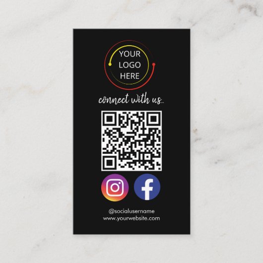 Carte De Visite Code QR des médias sociaux noirs modernes (Devant)